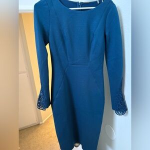 ELIE Tahari Blue Dress with Lace Sleeves